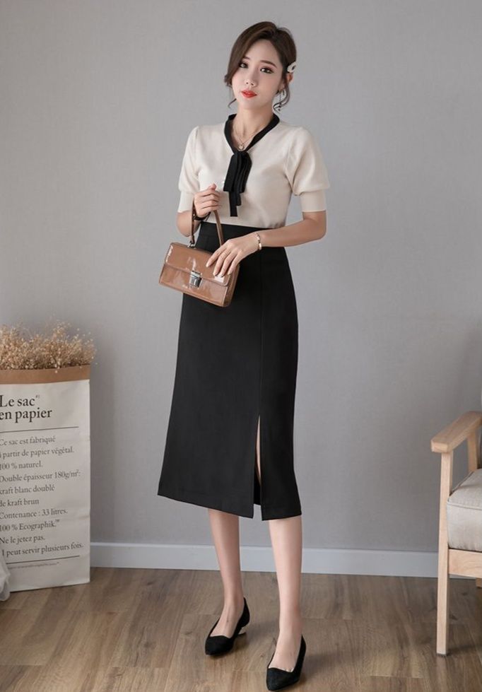 タイトスカート フロントスリット入りひざ丈タイトスカート