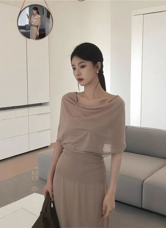 タイトスカート ドレープトップス付きタイトシルエットマキシスカート