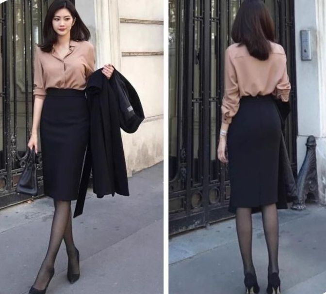 タイトスカート 美脚効果抜群大人女性のためのハイウエストひざ丈スカート