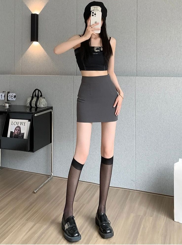 タイトスカート ハイウエストシンプルタイトミニスカート