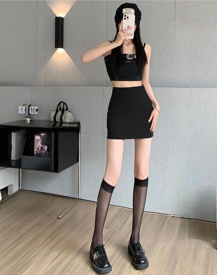 タイトスカート ハイウエストシンプルタイトミニスカート