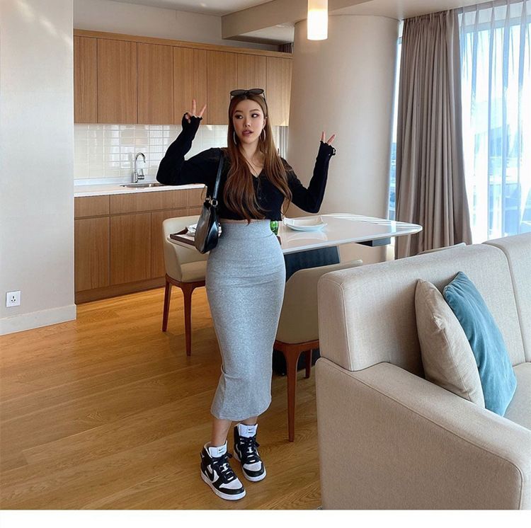 タイトスカート 美脚魅せハイウエストタイトスカートロング丈