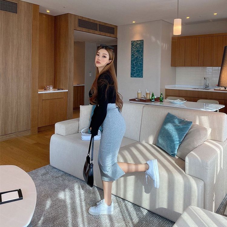 タイトスカート 美脚魅せハイウエストタイトスカートロング丈