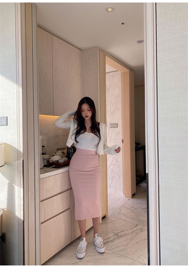 タイトスカート 美脚魅せハイウエストタイトスカートロング丈