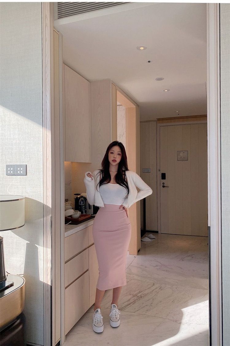 タイトスカート 美脚魅せハイウエストタイトスカートロング丈