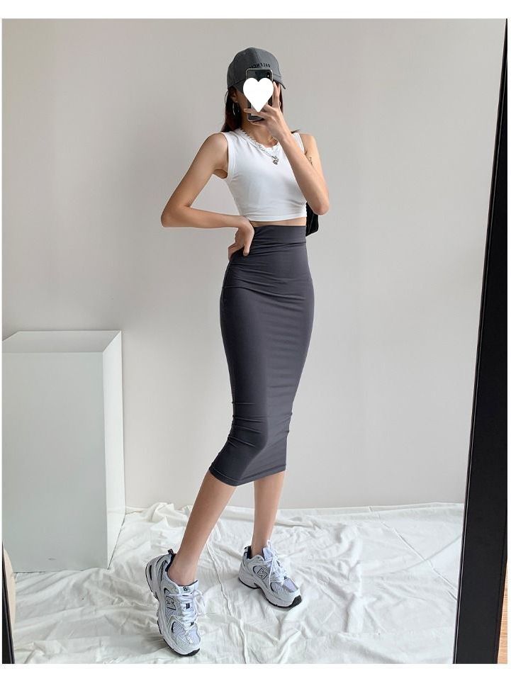 タイトスカート ハイウエストストレッチタイトスカートロング丈