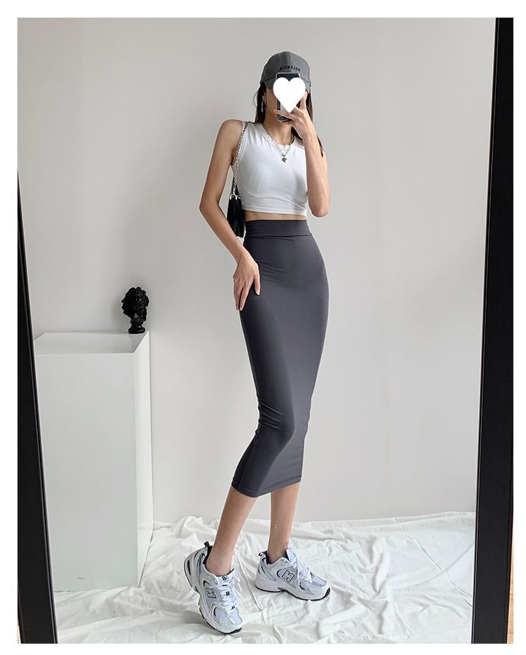 タイトスカート ハイウエストストレッチタイトスカートロング丈