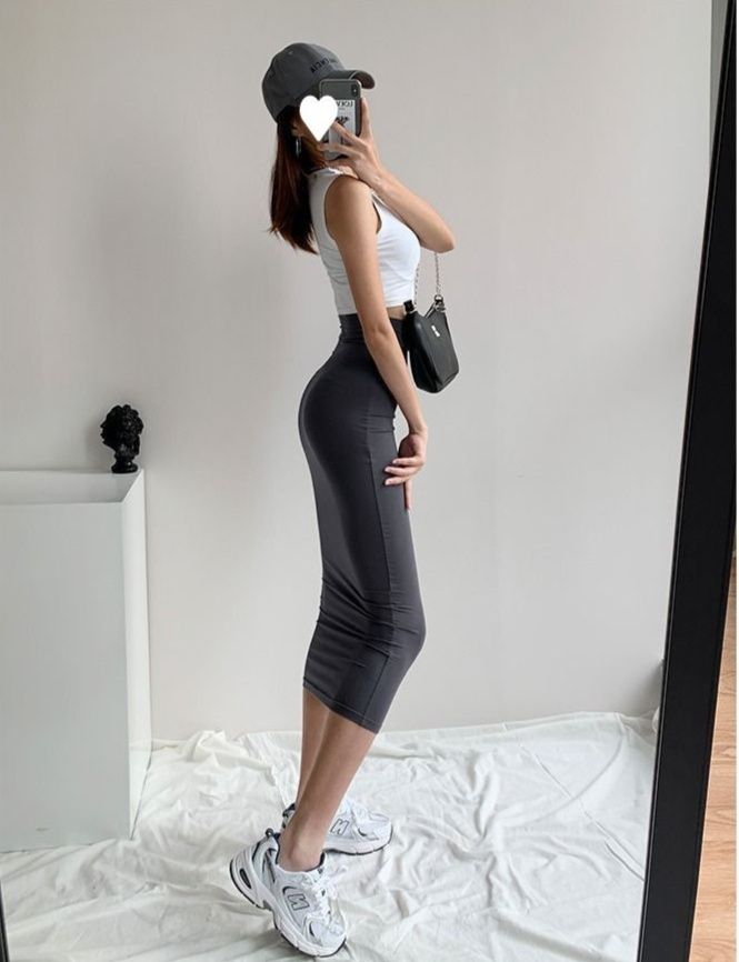 タイトスカート ハイウエストストレッチタイトスカートロング丈