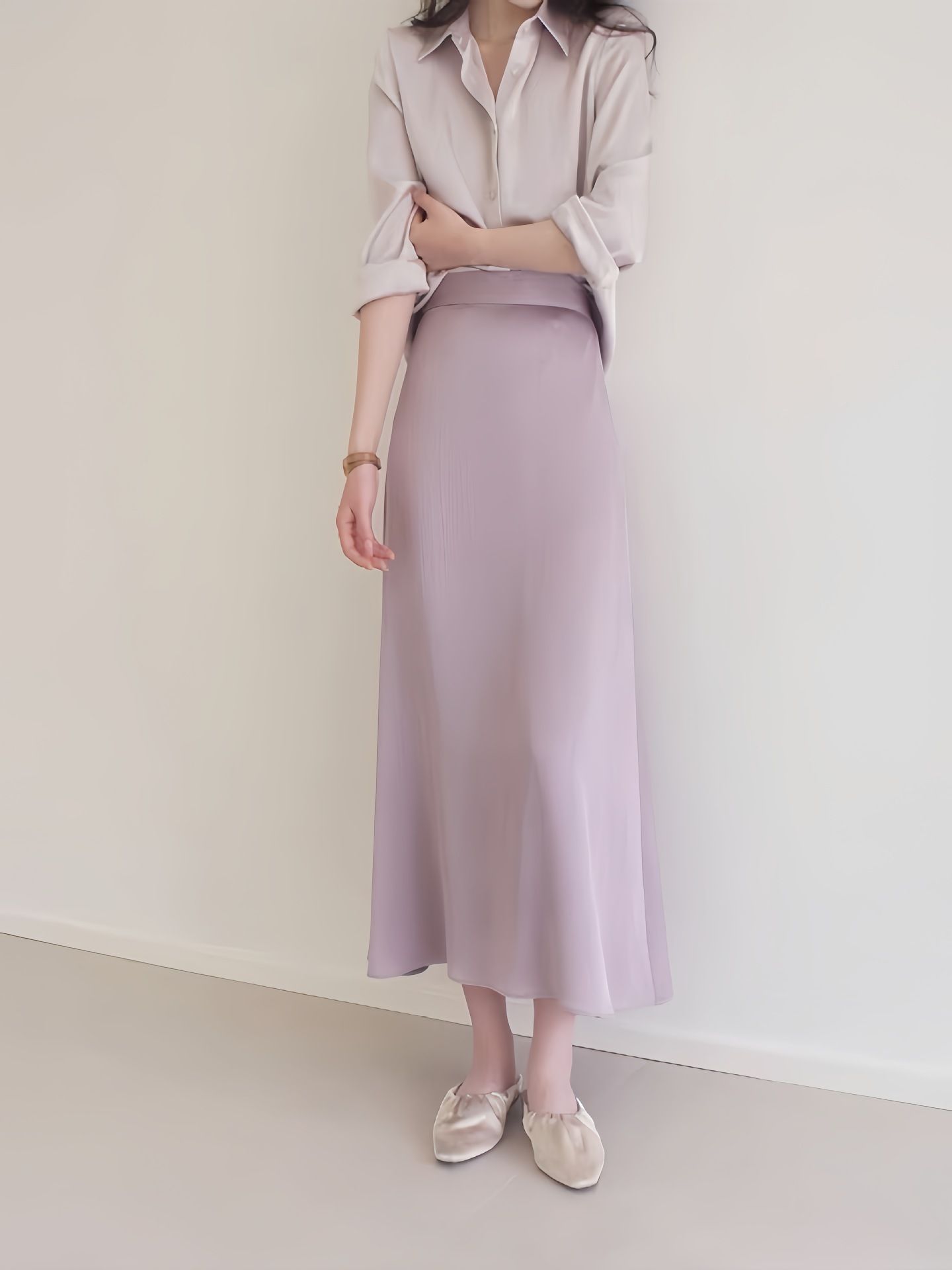 タイトスカート サテン調ウエストベルト付きタイトスカート