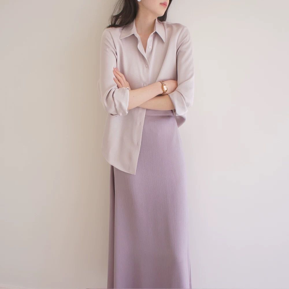 タイトスカート サテン調ウエストベルト付きタイトスカート