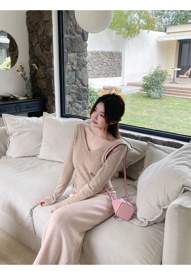 タイトスカート リボンベルト付きニットタイトスカートロング丈