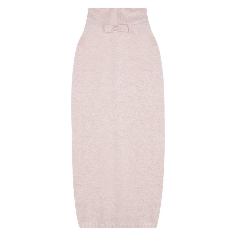 タイトスカート リボンベルト付きニットタイトスカートロング丈