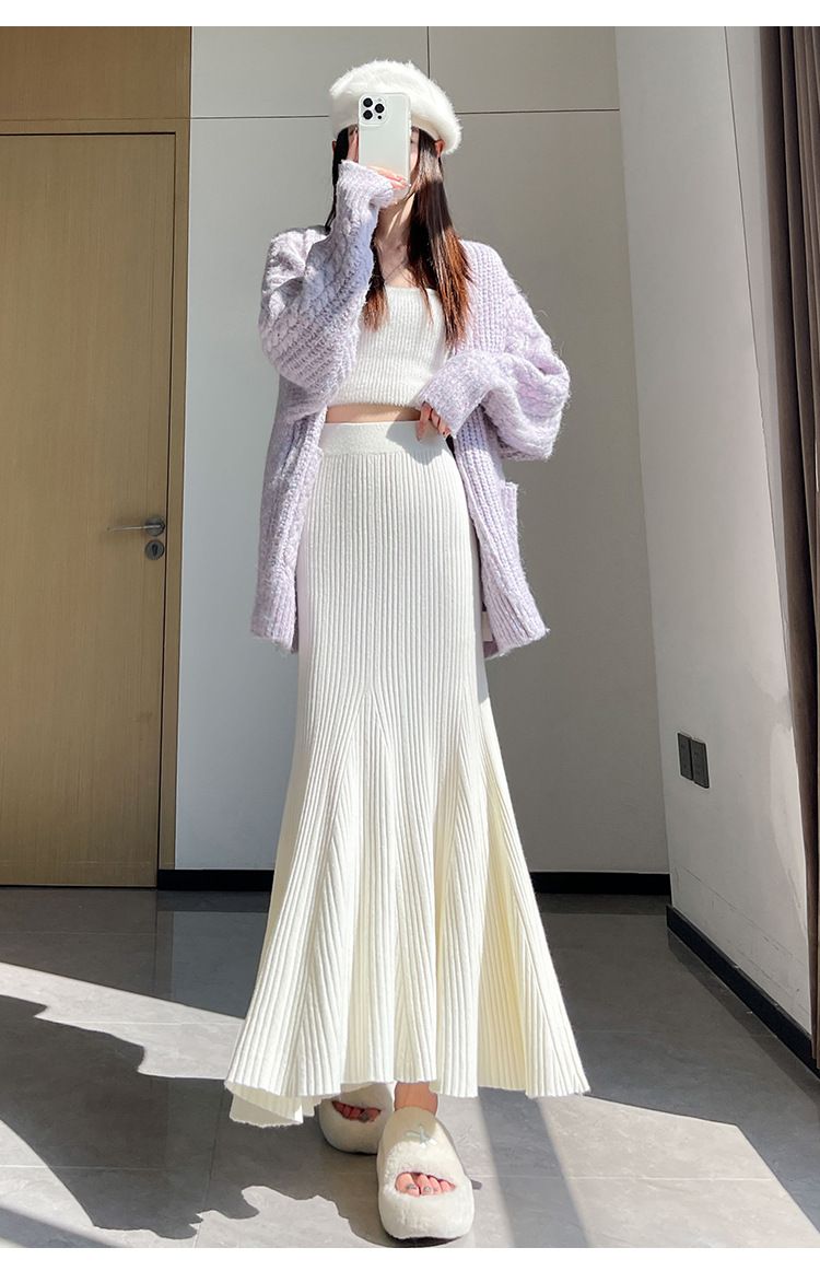 タイトスカート 細プリーツニットタイトスカートマキシ丈