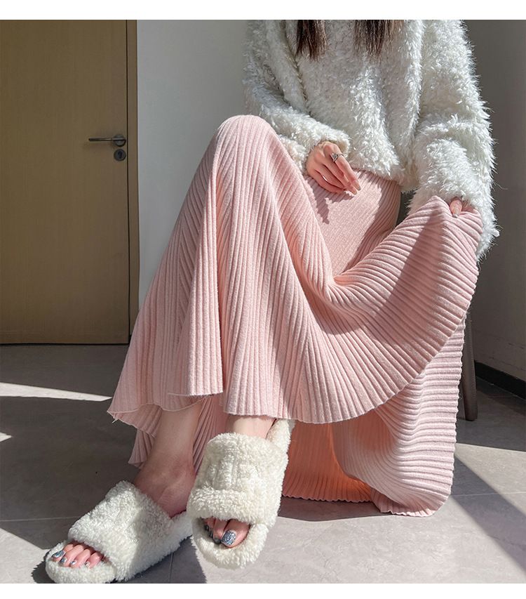 タイトスカート 細プリーツニットタイトスカートマキシ丈