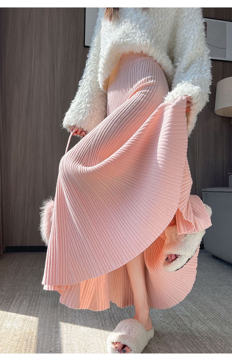 タイトスカート 細プリーツニットタイトスカートマキシ丈