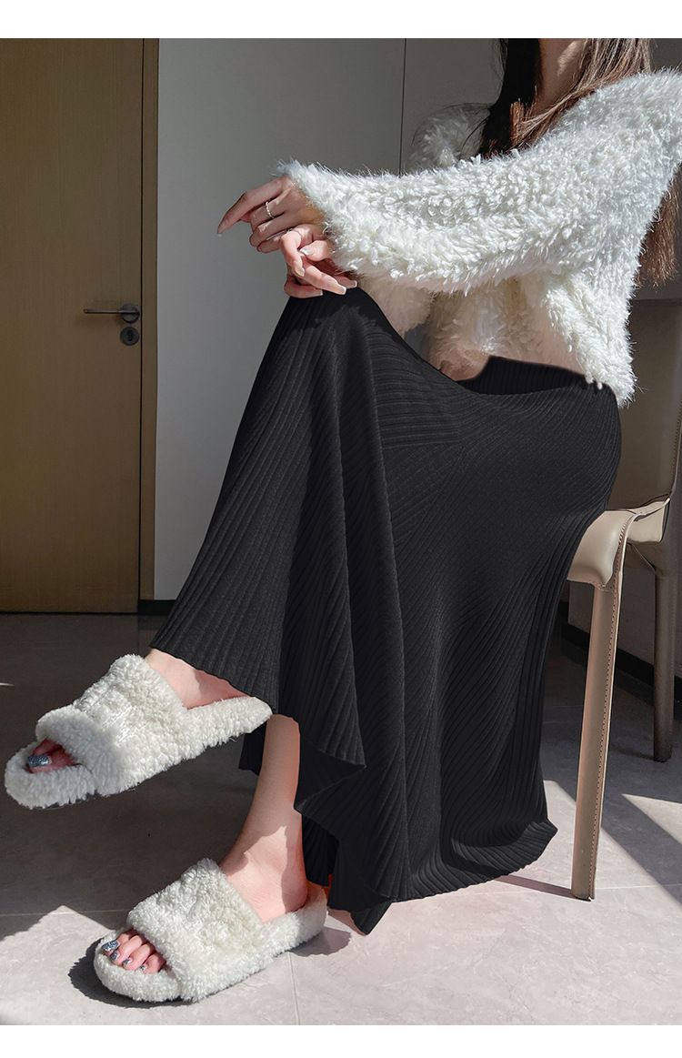 タイトスカート 細プリーツニットタイトスカートマキシ丈