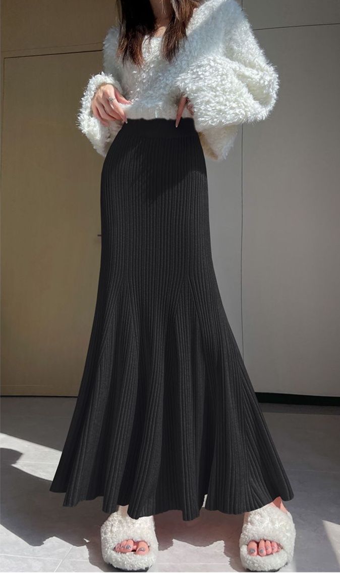 タイトスカート 細プリーツニットタイトスカートマキシ丈