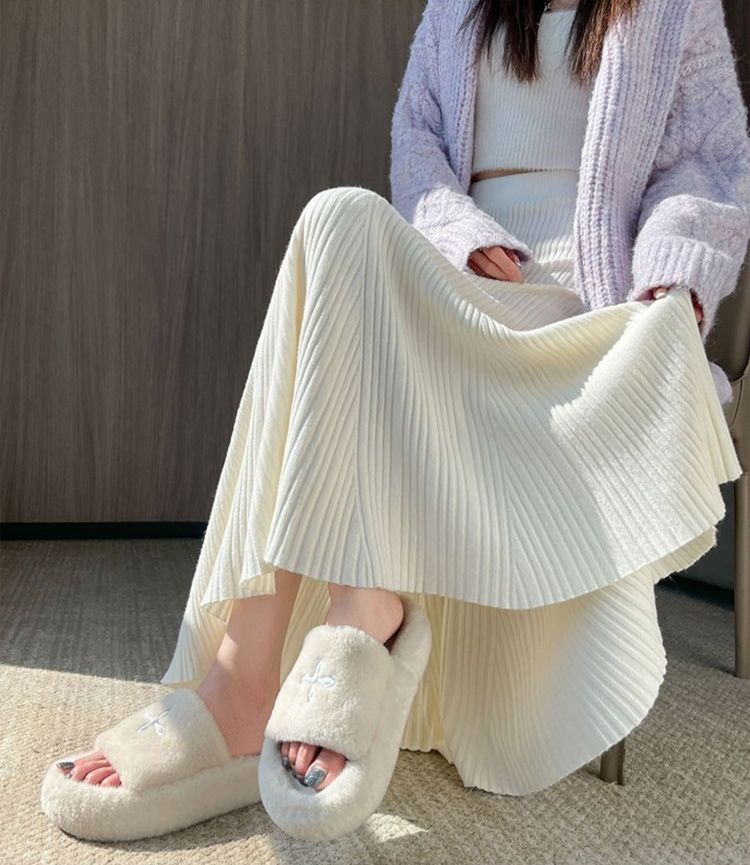 タイトスカート 細プリーツニットタイトスカートマキシ丈