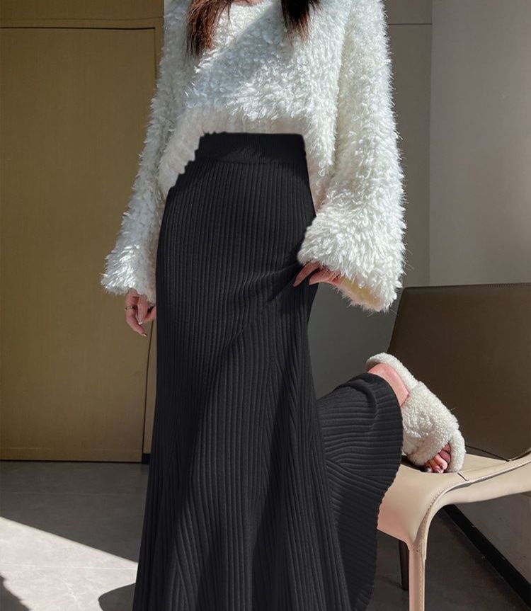 タイトスカート 細プリーツニットタイトスカートマキシ丈