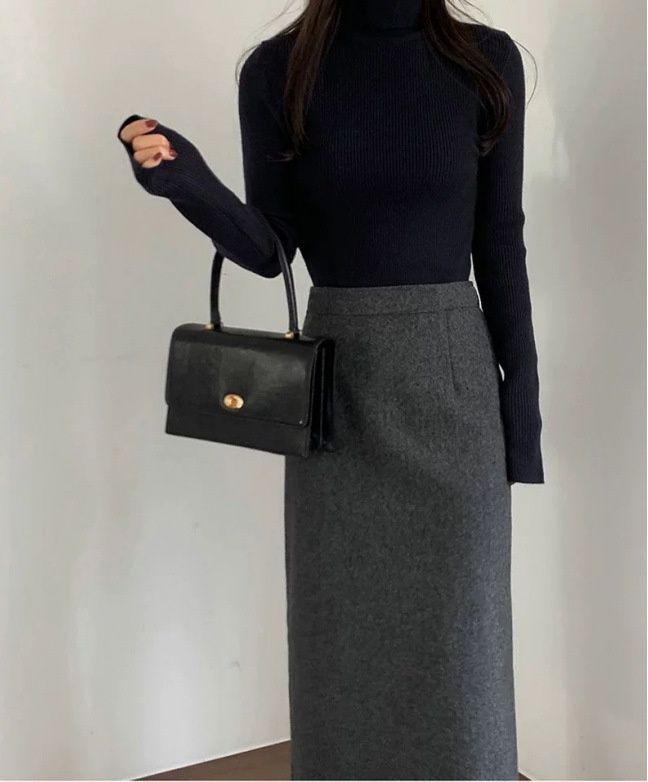 タイトスカート 上品な温かみのあるウール混ロングタイトスカート