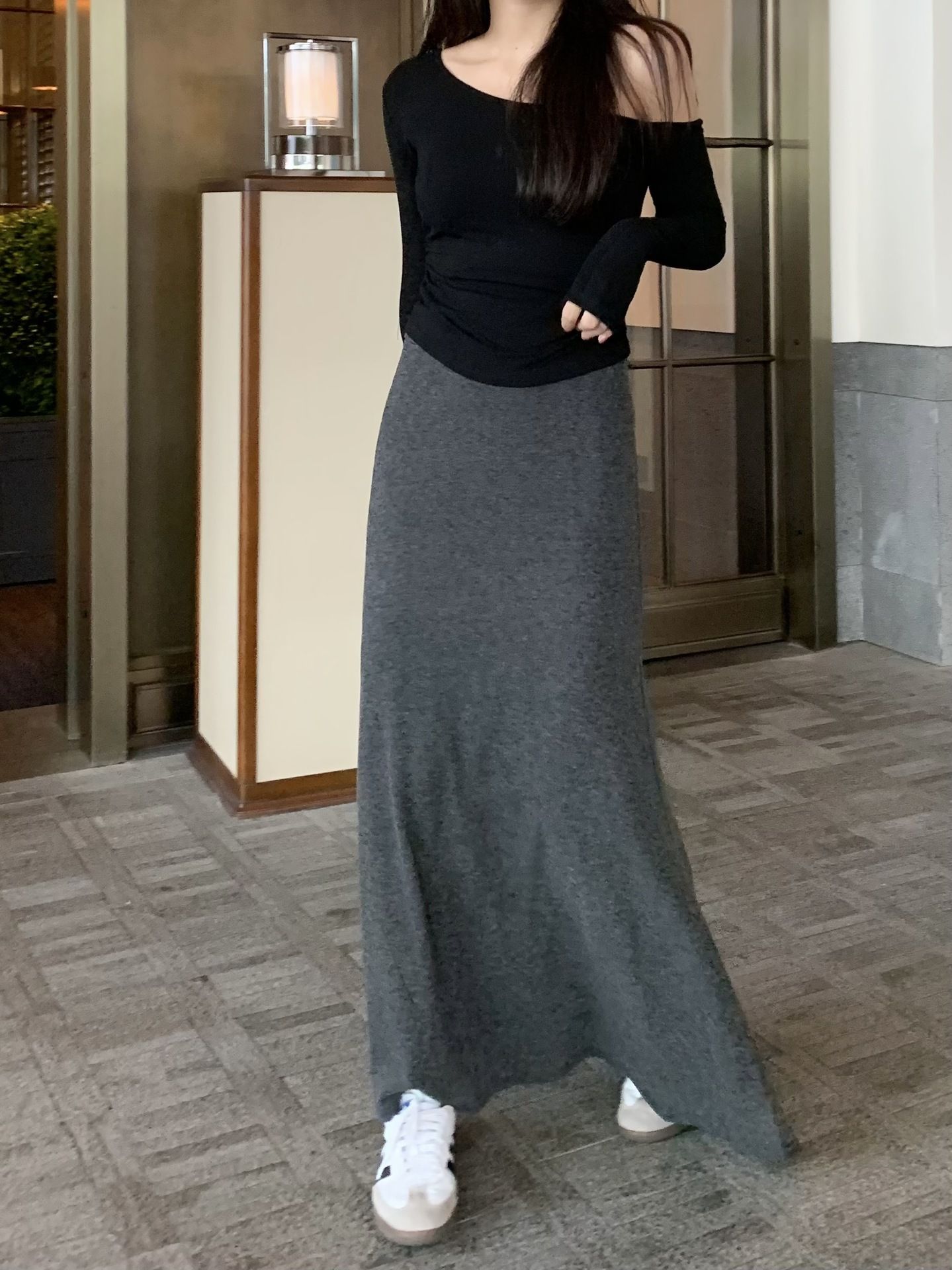 タイトスカート 柔らか素材のハイウエストタイトスカートマキシ丈