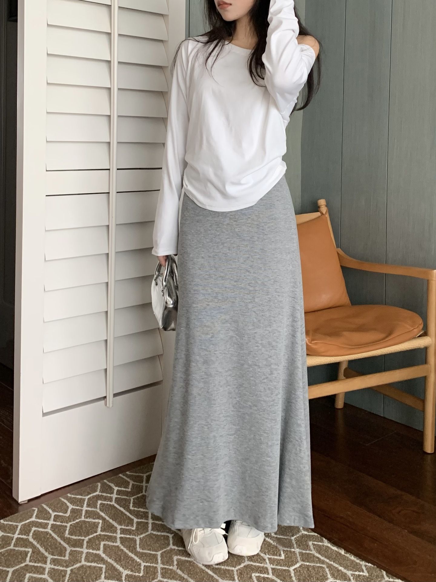 タイトスカート 柔らか素材のハイウエストタイトスカートマキシ丈