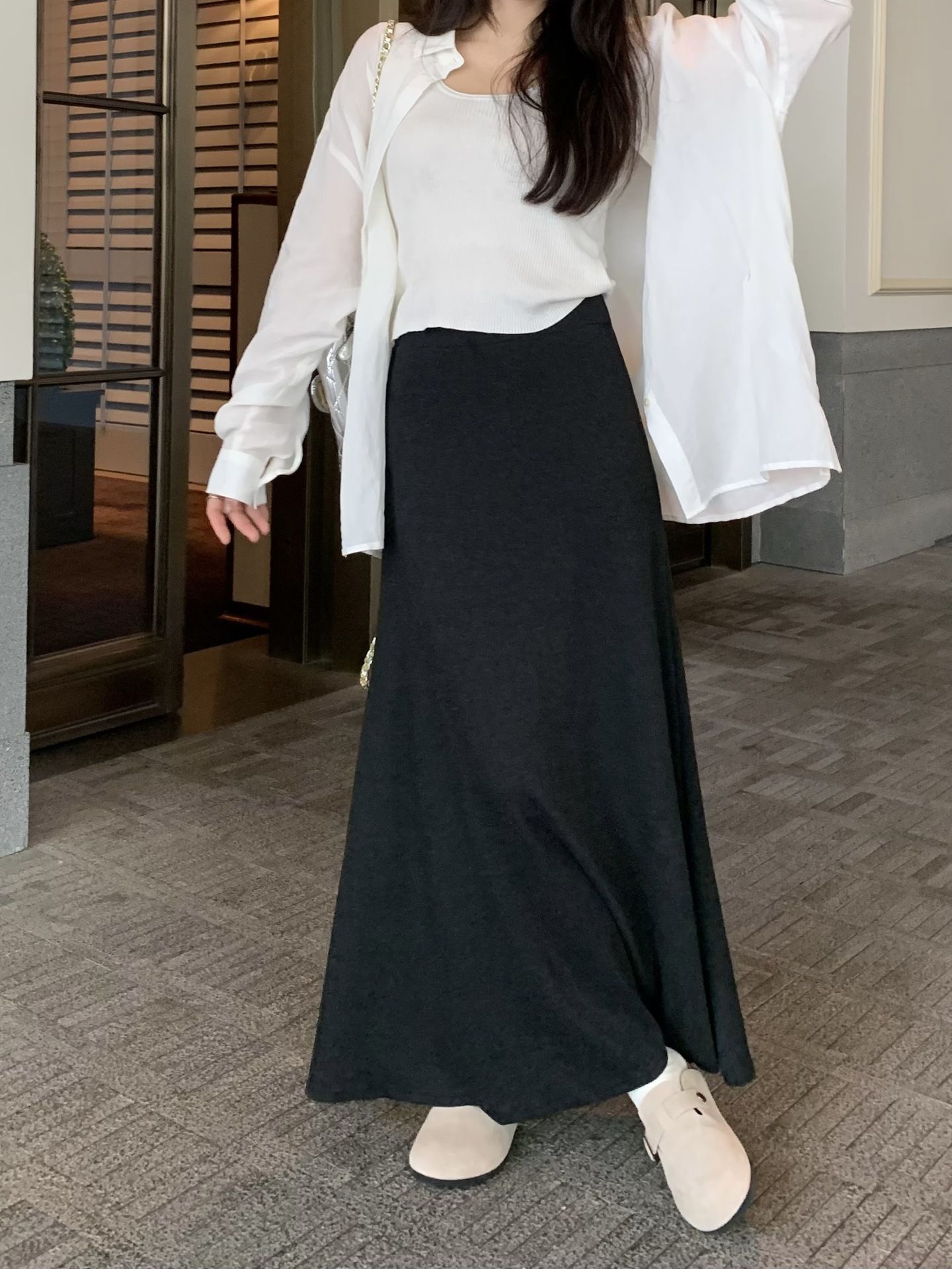 タイトスカート 柔らか素材のハイウエストタイトスカートマキシ丈