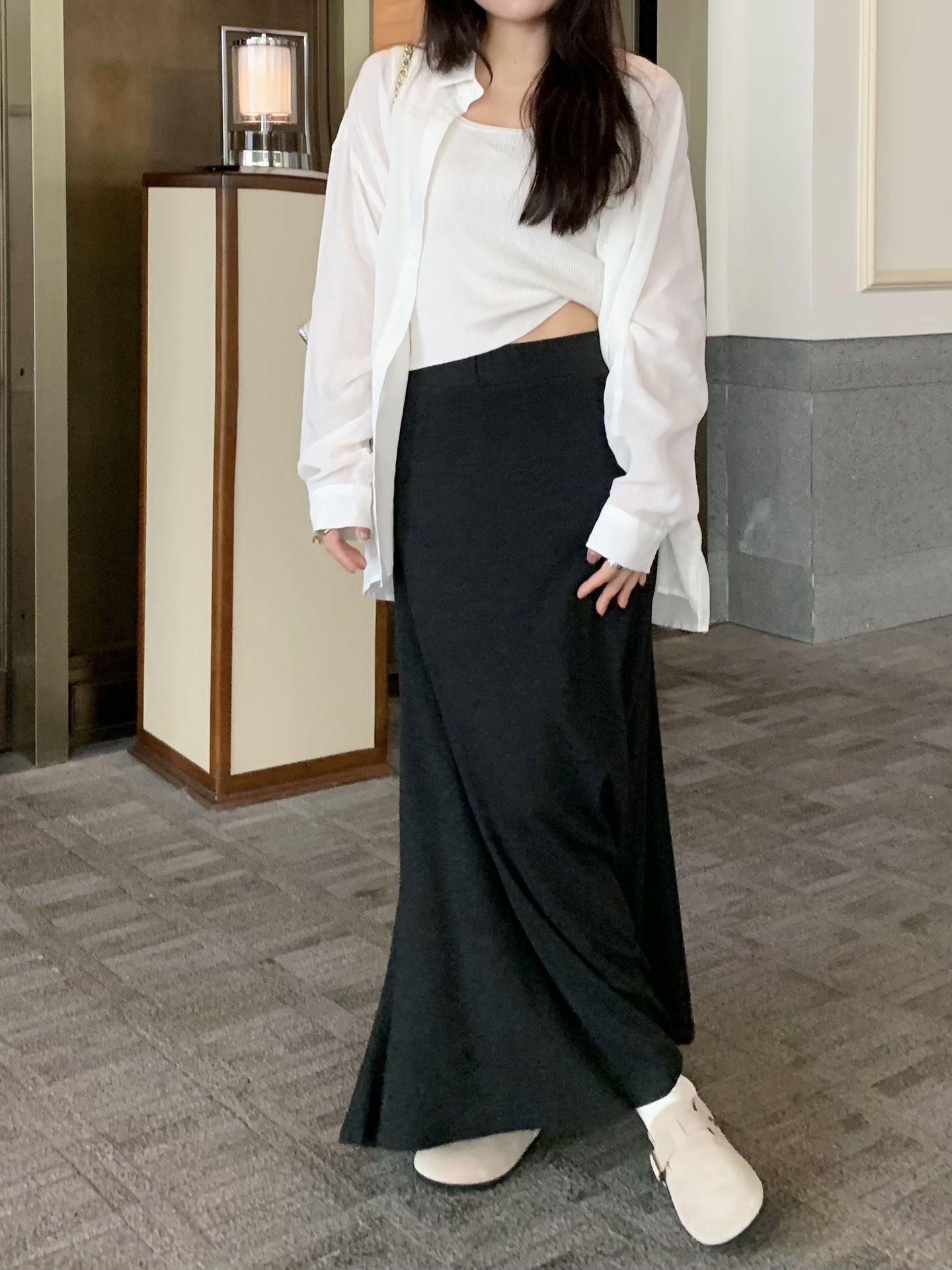 タイトスカート 柔らか素材のハイウエストタイトスカートマキシ丈