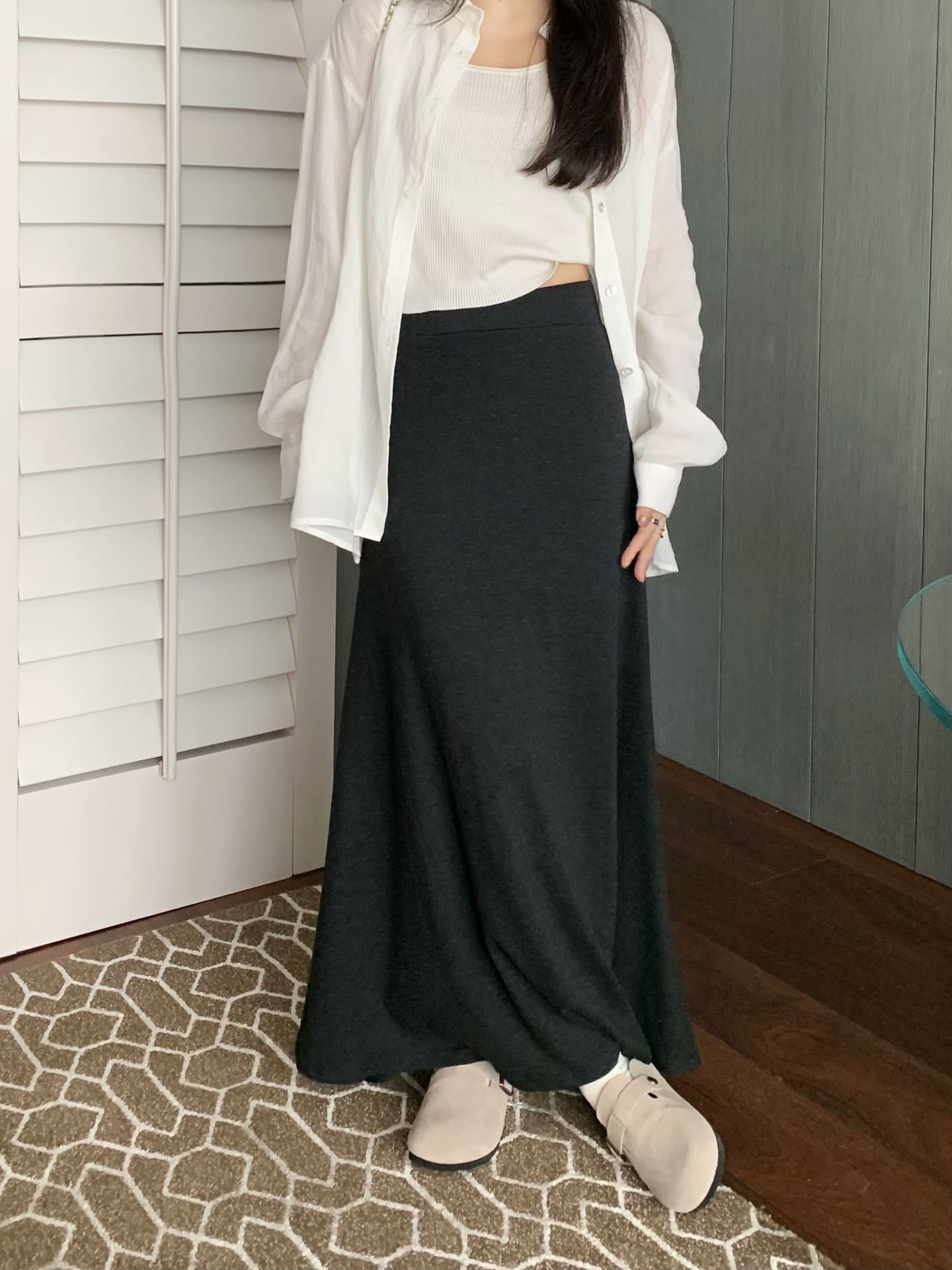 タイトスカート 柔らか素材のハイウエストタイトスカートマキシ丈