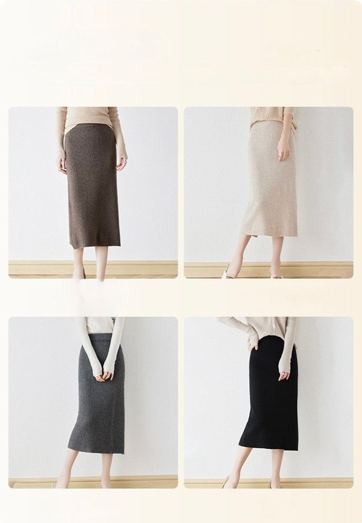 タイトスカート 縦リブニットタイトスカートロング丈