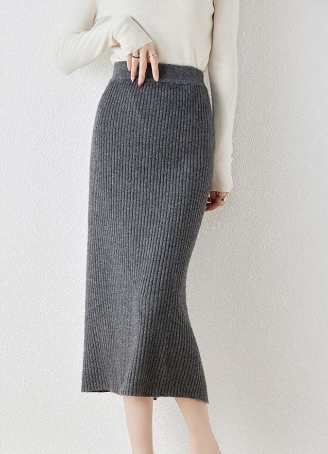 タイトスカート 縦リブニットタイトスカートロング丈