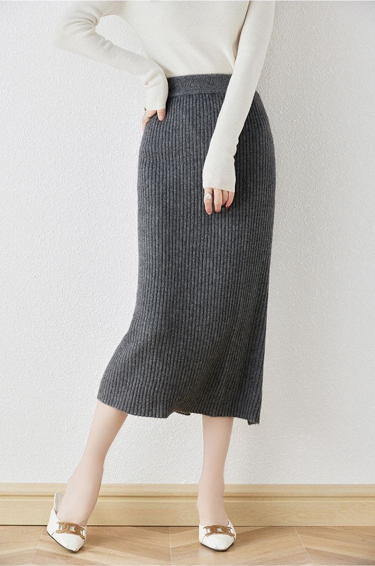 タイトスカート 縦リブニットタイトスカートロング丈