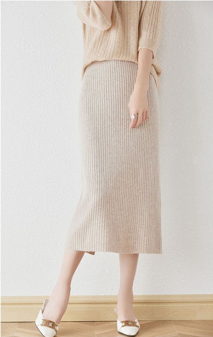タイトスカート 縦リブニットタイトスカートロング丈