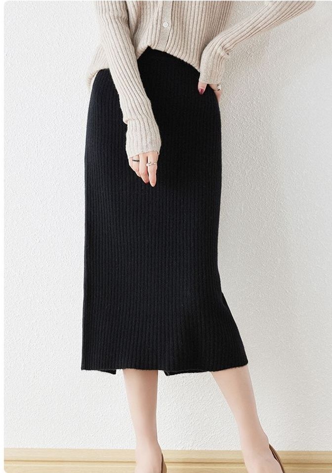 タイトスカート 縦リブニットタイトスカートロング丈