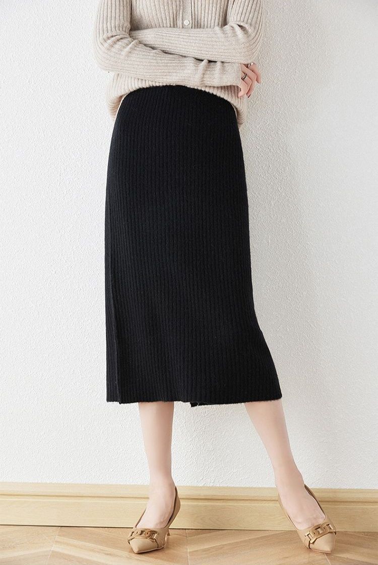 タイトスカート 縦リブニットタイトスカートロング丈
