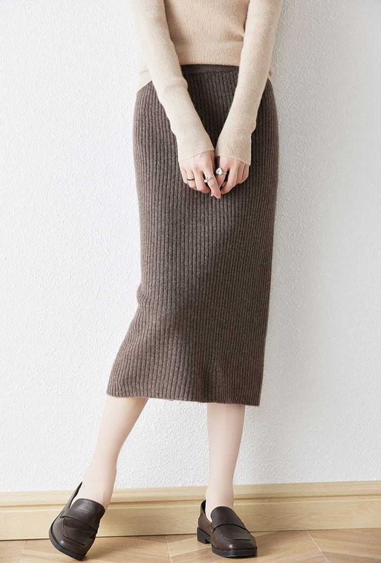 タイトスカート 縦リブニットタイトスカートロング丈