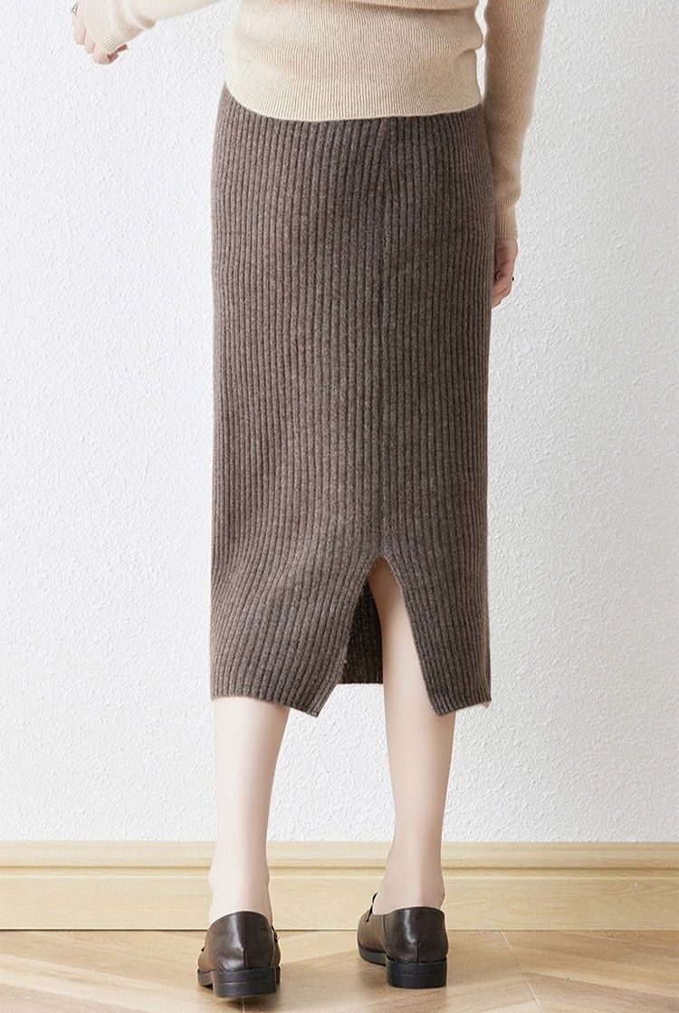 タイトスカート 縦リブニットタイトスカートロング丈