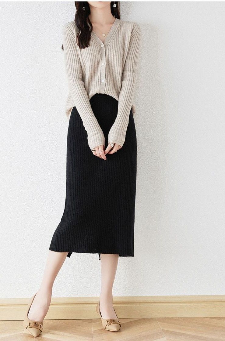 タイトスカート 縦リブニットタイトスカートロング丈