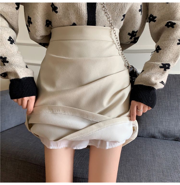 タイトスカート ラップ風デザイン大人可愛いタイトミニスカート