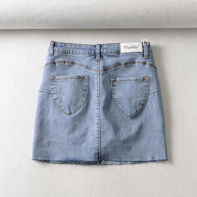 タイトスカート デニムフリンジ裾タイトミニスカート