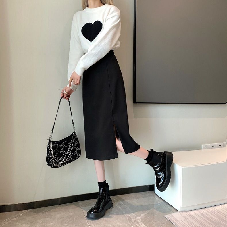 タイトスカート サイドスリット入りハイウエストタイトスカートロング