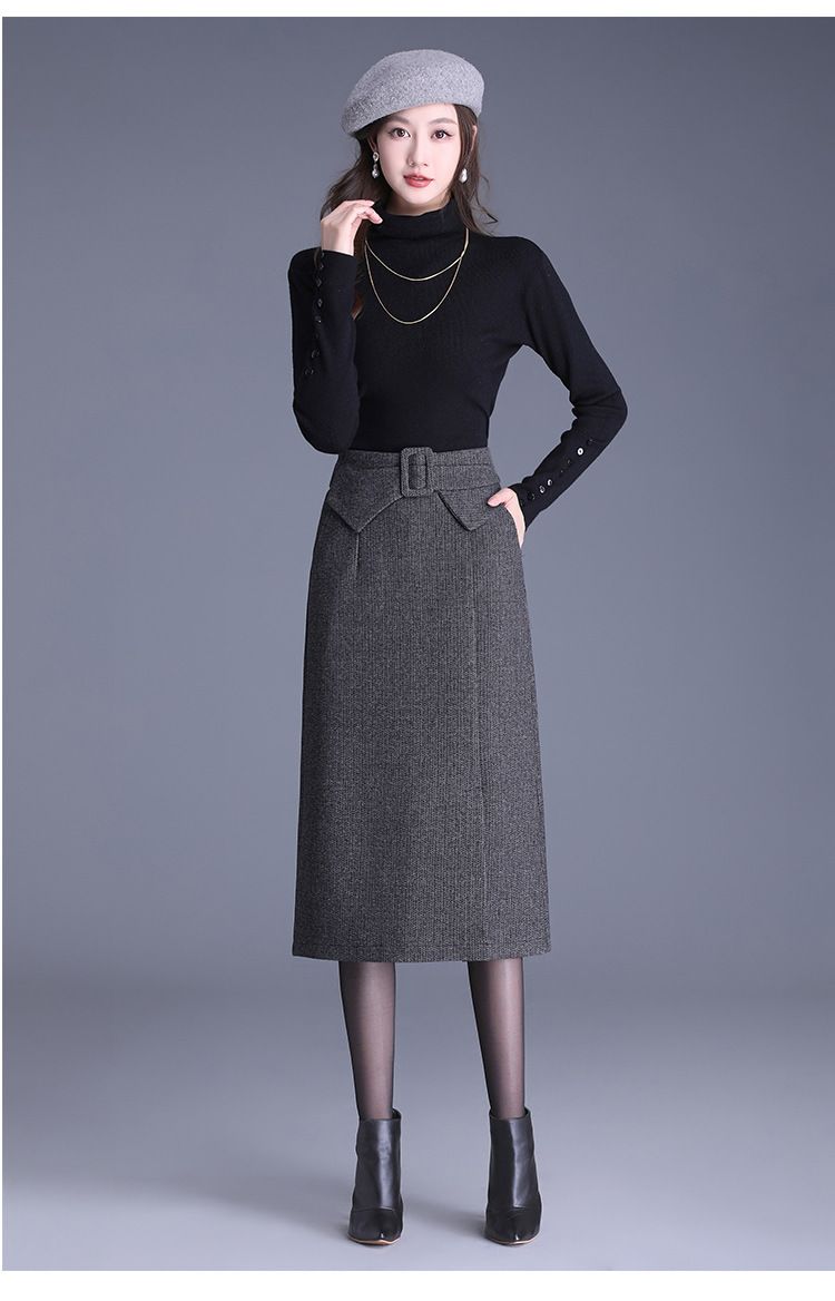 タイトスカート ベルト付きハイウエストタイトスカートロング丈