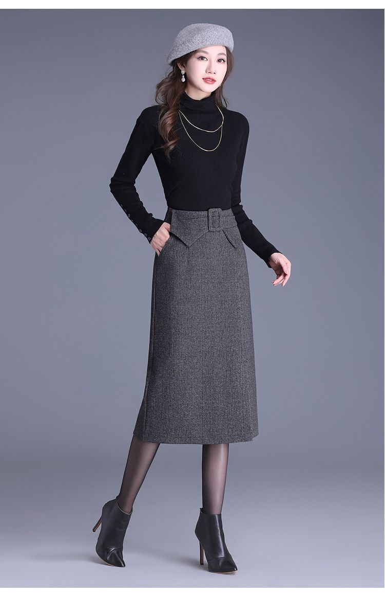 タイトスカート ベルト付きハイウエストタイトスカートロング丈