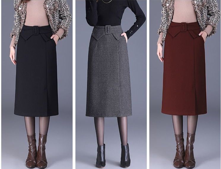 タイトスカート ベルト付きハイウエストタイトスカートロング丈