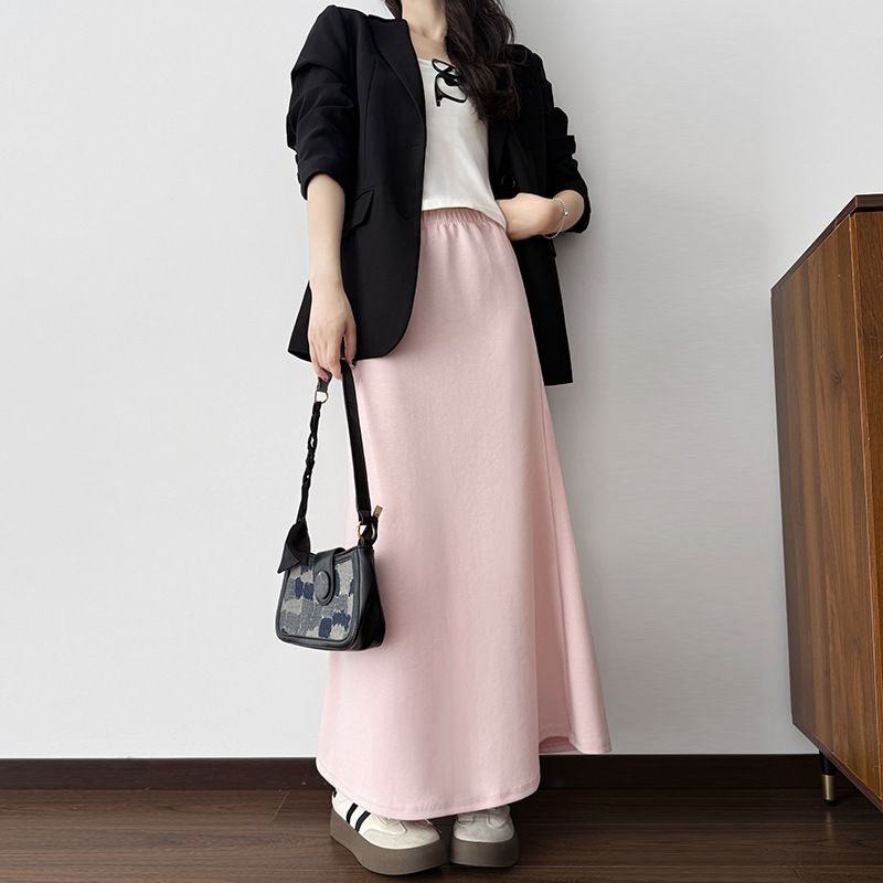 タイトスカート 柔らか素材の裾スリット入りタイトスカートロング