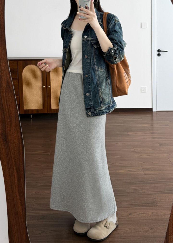 タイトスカート 柔らか素材の裾スリット入りタイトスカートロング