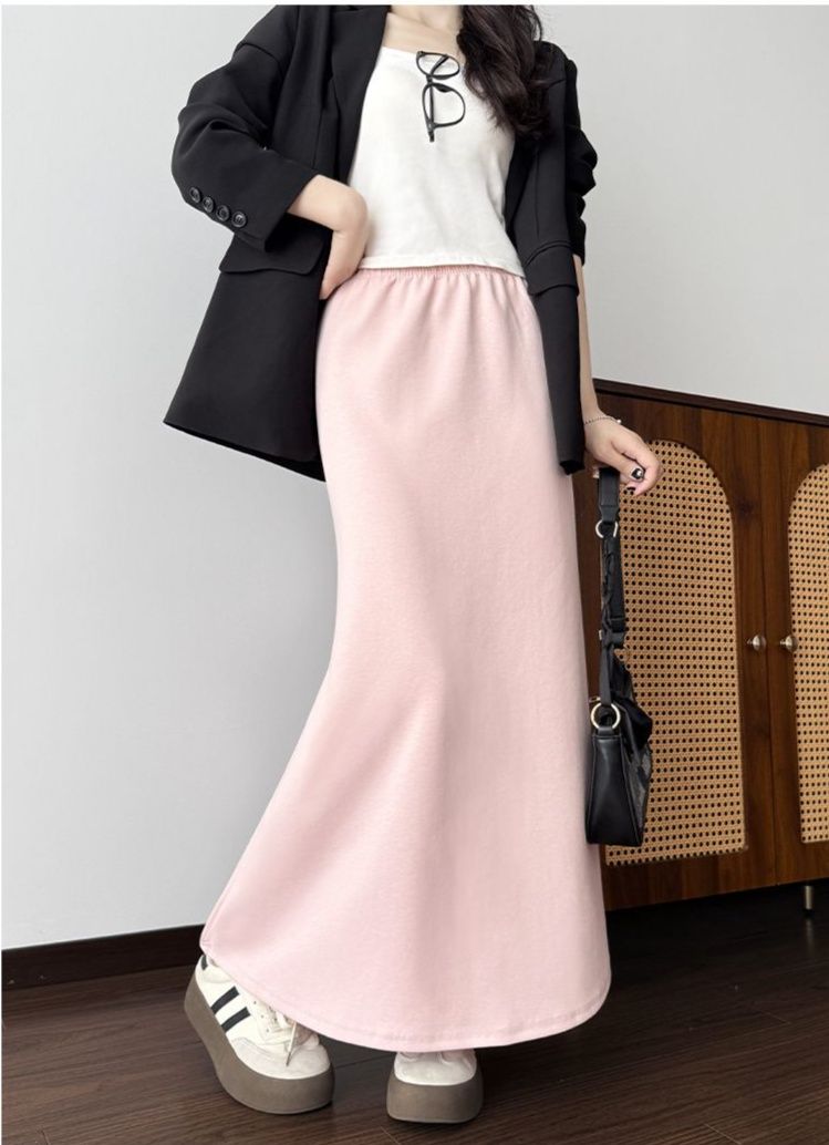 タイトスカート 柔らか素材の裾スリット入りタイトスカートロング