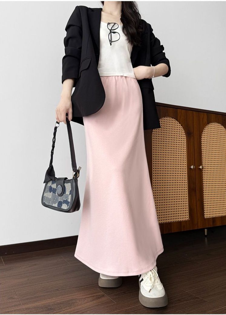 タイトスカート 柔らか素材の裾スリット入りタイトスカートロング