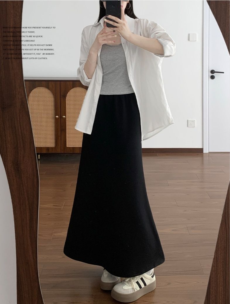 タイトスカート 柔らか素材の裾スリット入りタイトスカートロング