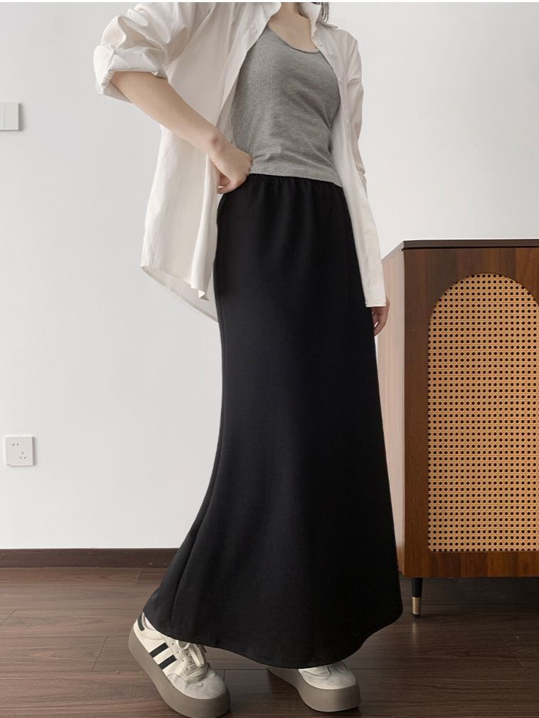 タイトスカート 柔らか素材の裾スリット入りタイトスカートロング